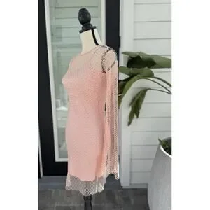 Thirty Thirty | Swim | Pink Swim Cover Up Mesh Sequin Sparkle See Through  Dress With Slip Sexy Small | Poshmark